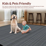 Ultra Soft Area Rug, Non Slip, Stain Resistant, Washable Area Rugs for Living Room, Bedroom, Stylish Neutral Grid Pattern(Gray)
