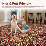 Ultra Soft Area Rug, Non Slip, Stain Resistant, Washable Area Rugs for Living Room, Bedroom, Beige Denim Floral Bohemian(Red)