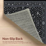 Ultra Soft Area Rug, Non Slip, Stain Resistant, Washable Area Rugs for Living Room, Bedroom, Contemporary Black Area Subtle Botanical(Black)