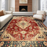 Ultra Soft Area Rug, Non Slip, Stain Resistant, Washable Area Rugs for Living Room, Bedroom, Rustic Tribal Floral Arrangement(Red)