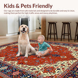 Ultra Soft Area Rug, Non Slip, Stain Resistant, Washable Area Rugs for Living Room, Bedroom, Timeless Circular Ogee Design(Red)