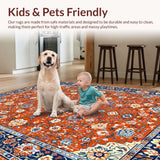 Ultra Soft Area Rug, Non Slip, Stain Resistant, Washable Area Rugs for Living Room, Bedroom, Eclectic Vintage Floral Tapestry(Red)