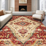 Ultra Soft Area Rug, Non Slip, Stain Resistant, Washable Area Rugs for Living Room, Bedroom, Cozy Earth Tone Motif(Red)
