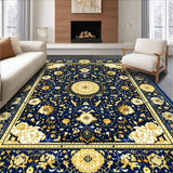 Ultra Soft Area Rug, Non Slip, Stain Resistant, Washable Area Rugs for Living Room, Bedroom, Deep Blue and Gold Accents(Blue)