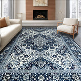 Ultra Soft Area Rug, Non Slip, Stain Resistant, Washable Area Rugs for Living Room, Bedroom, Navy Geometric Boho Elegance(Blue)