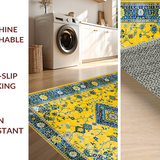 Ultra Soft Area Rug, Non Slip, Stain Resistant, Washable Area Rugs for Living Room, Bedroom, Artistic Rustic Medallion Style(Yellow)