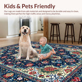 Ultra Soft Area Rug, Non Slip, Stain Resistant, Washable Area Rugs for Living Room, Bedroom, Serene Boho Patterned Elegance(Blue)