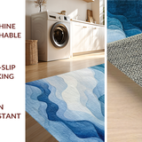 Ultra Soft Area Rug, Non Slip, Stain Resistant, Washable Area Rugs for Living Room, Bedroom, Gradient Spectrum, Blue White Swirls, Art Deco(Blue)