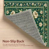 Ultra Soft Area Rug, Non Slip, Stain Resistant, Washable Area Rugs for Living Room, Bedroom, Luxurious Deep Emerald Floral Motif(Green)