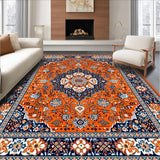 Ultra Soft Area Rug, Non Slip, Stain Resistant, Washable Area Rugs for Living Room, Bedroom, Whimsical Floral Round Design(Orange)