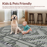 Ultra Soft Area Rug, Non Slip, Stain Resistant, Washable Area Rugs for Living Room, Bedroom, Rustic Abstract Linear Composition(Gray)