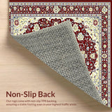 Ultra Soft Area Rug, Non Slip, Stain Resistant, Washable Area Rugs for Living Room, Bedroom, Burgundy and Cream Floral Medallion Area with Geometric Design(Red)