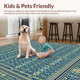 Ultra Soft Area Rug, Non Slip, Stain Resistant, Washable Area Rugs for Living Room, Bedroom, Elegant Geometric Area with Intricate Blue and Beige(Blue)