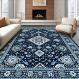 Ultra Soft Area Rug, Non Slip, Stain Resistant, Washable Area Rugs for Living Room, Bedroom, Chic Ivory and Blue Trellis Design(Blue)