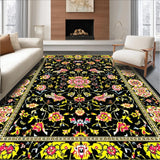 Ultra Soft Area Rug, Non Slip, Stain Resistant, Washable Area Rugs for Living Room, Bedroom, Contemporary Whimsical Floral Arrangement(Black)