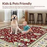 Ultra Soft Area Rug, Non Slip, Stain Resistant, Washable Area Rugs for Living Room, Bedroom, Floral Red Beige Area(Red)