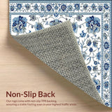 Modern Blue and Grey Floral Area Rug(White)