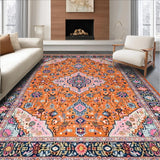 Ultra Soft Area Rug, Non Slip, Stain Resistant, Washable Area Rugs for Living Room, Bedroom, Unique Contemporary Linear Arrangement(Orange)