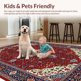 Ultra Soft Area Rug, Non Slip, Stain Resistant, Washable Area Rugs for Living Room, Bedroom, Oriental Beige and Black Dining Area Carpet(Red)