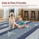 Ultra Soft Area Rug, Non Slip, Stain Resistant, Washable Area Rugs for Living Room, Bedroom, Whimsical Starfish and Stripes Fusion(Blue)