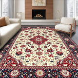 Ultra Soft Area Rug, Non Slip, Stain Resistant, Washable Area Rugs for Living Room, Bedroom, Beige/Red Abstract Area Intricate Design(White)