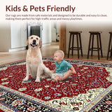 Ultra Soft Area Rug, Non Slip, Stain Resistant, Washable Area Rugs for Living Room, Bedroom, Rustic Vintage Geometric Motif(Red)