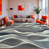 Ultra Soft Area Rug, Non Slip, Stain Resistant, Washable Area Rugs for Living Room, Bedroom, Elegant Black and White Linear Wave Striped Rug with Fluid Rhythm(Gray)