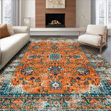 Ultra Soft Area Rug, Non Slip, Stain Resistant, Washable Area Rugs for Living Room, Bedroom, Rustic Faded Floral Charm(Orange)