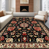 Ultra Soft Area Rug, Non Slip, Stain Resistant, Washable Area Rugs for Living Room, Bedroom, Chic Low-Pile Floral Arrangement(Black)