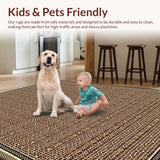 Ultra Soft Area Rug, Non Slip, Stain Resistant, Washable Area Rugs for Living Room, Bedroom, Timeless Tiled Neutral Palette(Brown)