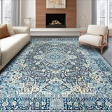 Ultra Soft Area Rug, Non Slip, Stain Resistant, Washable Area Rugs for Living Room, Bedroom, Eclectic Grey Blue Medallion Charm(Blue)