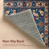 Ultra Soft Area Rug, Non Slip, Stain Resistant, Washable Area Rugs for Living Room, Bedroom, Vibrant Floral Ogee Motif(Blue)