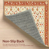 Ultra Soft Area Rug, Non Slip, Stain Resistant, Washable Area Rugs for Living Room, Bedroom, Ornate Beige Terracotta(White)
