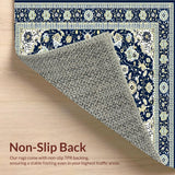 Ultra Soft Area Rug, Non Slip, Stain Resistant, Washable Area Rugs for Living Room, Bedroom, Indigo Hues Area Traditional Medallion Design Ivory Beige(Blue)