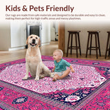 Ultra Soft Area Rug, Non Slip, Stain Resistant, Washable Area Rugs for Living Room, Bedroom, Vibrant Geometric Decorative Statement(Pink)