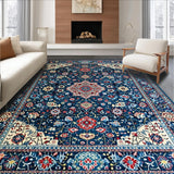 Ultra Soft Area Rug, Non Slip, Stain Resistant, Washable Area Rugs for Living Room, Bedroom, Eclectic Retro Floral Motif(Blue)