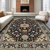 Ultra Soft Area Rug, Non Slip, Stain Resistant, Washable Area Rugs for Living Room, Bedroom, Contemporary Bold Botanical Pattern(Black)