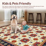 Ultra Soft Area Rug, Non Slip, Stain Resistant, Washable Area Rugs for Living Room, Bedroom, Vibrant Transitional Floral Motif(Red)