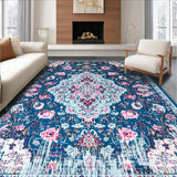 Ultra Soft Area Rug, Non Slip, Stain Resistant, Washable Area Rugs for Living Room, Bedroom, Rustic Floral Tiled Arrangement(Blue)