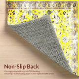 Ultra Soft Area Rug, Non Slip, Stain Resistant, Washable Area Rugs for Living Room, Bedroom, Classic Distressed Floral Arrangement(Yellow)
