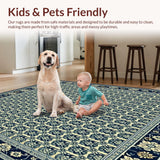 Ultra Soft Area Rug, Non Slip, Stain Resistant, Washable Area Rugs for Living Room, Bedroom, Patio Trellis Navy and Beige Waterproof Runner(Blue)