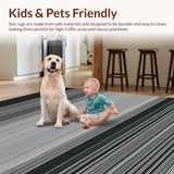 Ultra Soft Area Rug, Non Slip, Stain Resistant, Washable Area Rugs for Living Room, Bedroom, Stylish Neutral Toned Stripes(Black)