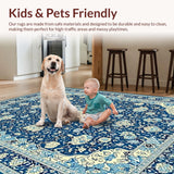 Ultra Soft Area Rug, Non Slip, Stain Resistant, Washable Area Rugs for Living Room, Bedroom, Rustic Cream and Gold Medallion(Blue)