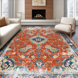 Ultra Soft Area Rug, Non Slip, Stain Resistant, Washable Area Rugs for Living Room, Bedroom, Antique Floral Distressed Elegance(Orange)