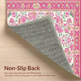 Ultra Soft Area Rug, Non Slip, Stain Resistant, Washable Area Rugs for Living Room, Bedroom, Whimsical Pink & Green Floral Fusion(White)