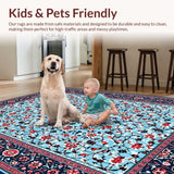 Ultra Soft Area Rug, Non Slip, Stain Resistant, Washable Area Rugs for Living Room, Bedroom, Serene Outdoor Multicolor Botanical Style(Blue)