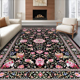 Ultra Soft Area Rug, Non Slip, Stain Resistant, Washable Area Rugs for Living Room, Bedroom, Lush Botanical Scalloped Design(Black)