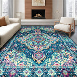 Ultra Soft Area Rug, Non Slip, Stain Resistant, Washable Area Rugs for Living Room, Bedroom, Striking Rustic Medallion Pattern(Blue)