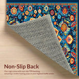Ultra Soft Area Rug, Non Slip, Stain Resistant, Washable Area Rugs for Living Room, Bedroom, Chic Vintage-Inspired Tiled Arrangement(Blue)