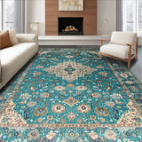 Ultra Soft Area Rug, Non Slip, Stain Resistant, Washable Area Rugs for Living Room, Bedroom, Rustic Vintage Medallion Aesthetic(Blue)